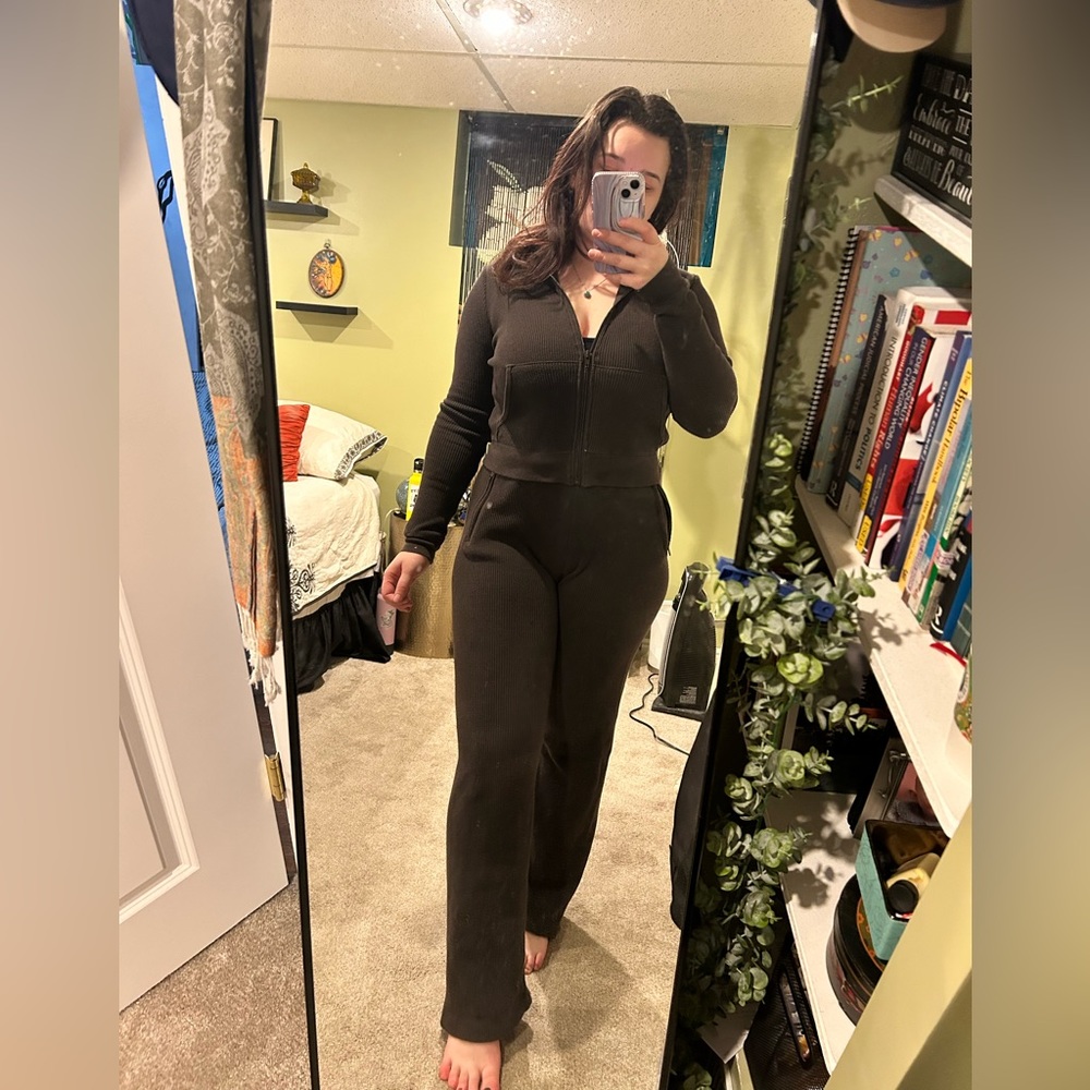 Skims waffle pant and hoodie set color mocha